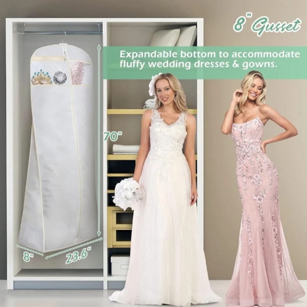 White Garment Travel Bag with Clear Window - Protective Dress Cover - Picture 4 of 5